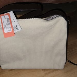 Corduroy Crossbody Bag in Cream with Black Trim